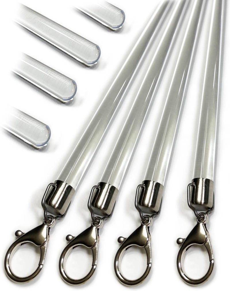 OooWow 46 inch (4 Pack) Steel Cap Acrylic Curtain Pull Wand - 2 inches shy of 48 inch - Versatile Curtain Wand - Invisible Drapery Wand - Clear Drapery Pull Rod (46 Inch) - Image 1